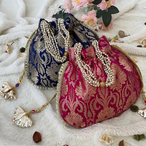 Colección 2024, elegantes bolsos de muñeca de seda brocados adornados con cuentas de cristal y perlas para ropa de fiesta/monedero de boda - Product Image 1