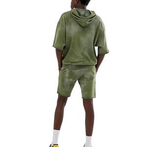 <b>Men</b> Acid Washed Short Sleeve Hooded <b>Shirt</b> and Shorts Set Two Piece Casual Outfit Streetwear Summer Available Cotton Breathable - Product Image 6