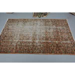 4x5.7 ft Rug, Turkish Rug, Vintage <b>Brown</b> <b>Wool</b> Persian Rug - Product Image 3