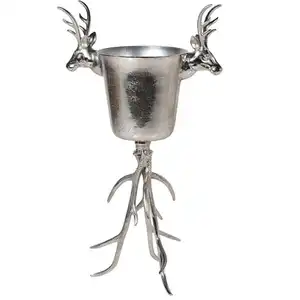 European style bar tool deer Head Ice bucket Red wine large basin champagne cooler bucket Stand Ice Cube Bucket on Antler Stand