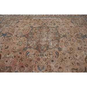 Vintage Rug, 9.7x12.6 ft Oversize Turkish Rug, <b>Brown</b> Blue Ikat Rug - Product Image 4