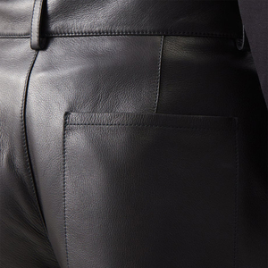 <b>Men's</b> <b>Black</b> PU Coated Moto Biker <b>Pants</b> High Waist Straight Fit With Side Pockets Zipper Fly Autumn Wear - Product Image 4