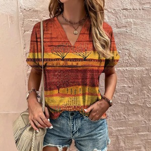 Nueva Camiseta extragrande de verano con cuello en V para mujer, camisetas de calle con estampado de estilo de mapa 3D, camisetas de manga corta a la moda - Product Image 5