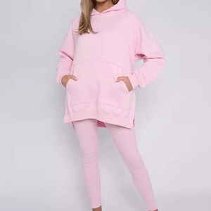 Hot Selling Women Winter Solid Eco-Friendly 100% Cotton Oversized Pullover Hoodie & Leggings Set Tracksuit - Product Image 1