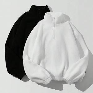 Sweat-shirt à capuche en polaire tendance, patchwork, surdimensionné, demi-zip, veste, manteau, personnalisé, 100% laine d'agneau, sweat-shirt pour homme - Product Image 1