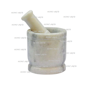 Mortier et pilon en marbre blanc faits à la main forme ronde broyeur de taille personnalisée avec pilon pour outils de cuisine - Product Image 1