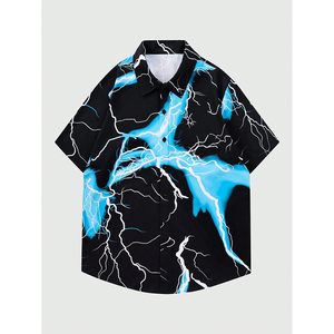 ชุดเสื้อและกางเกงขาสั้นสำหรับผู้ชายเสื้อเชิ้ตแขนสั้นลายคลื่นสไตล์ลำลอง - Product Image 4