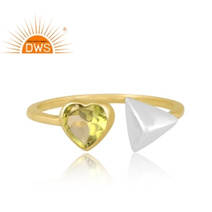 Latest Design Fine Sterling Silver 18K Gold Plated Natural Peridot Gemstone <b>Adjustable</b> <b>Ring</b> Demi Fine Jewelry Manufacturer - Product Image 2
