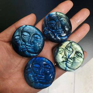 Venta caliente doble Luna cara tallado piedras labradorita Luna cara tallado gemas suave suelta Luna llena cara tallado gemas - Product Image 1