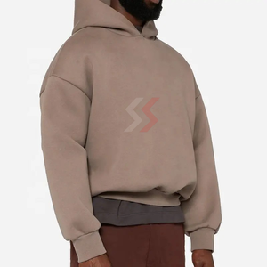 Alta calidad logotipo personalizado etiqueta 500gsm peso pesado pulóver sudaderas 100% algodón hombros caídos de gran tamaño hombres Boxy Hoodie - Product Image 4