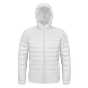 <b>Men's</b> <b>White</b> Hooded <b>Puffer</b> <b>Jacket</b> Windproof Casual Winter Wear Regular Length Zipper Closure 100 Polyester Filling - Product Image 3