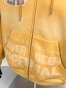 Sudadera con Capucha y Cremallera para Hombre, Estilo Urbano, Personalizada, de Algodón Grueso, Desgastada, Vintage, Lavada al Ácido, con Estampado Gráfico - Product Image 4