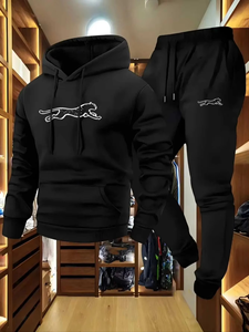 Conjunto de sudadera y pantalones de chándal con capucha para hombre, informal, de manga larga, estampado geométrico, estilo con capucha, bolsillo, ropa de calle cómoda - Product Image 5