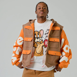 Sudadera con Capucha de Invierno de Diseño Personalizado de Alta Calidad, 100% Algodón, con Combinación de Chaleco, Bordado y Bolsillos Tipo Cargo para Hombre - Product Image 3