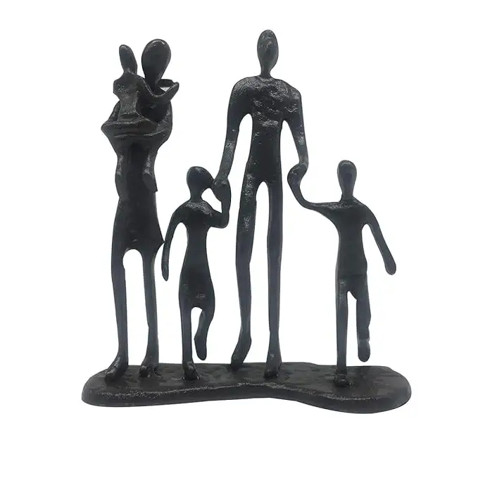 金属鋳鉄ファミリー置物、記念日の誕生日のためのアートメタル彫刻家の装飾 (5人家族) MZインターナショナル