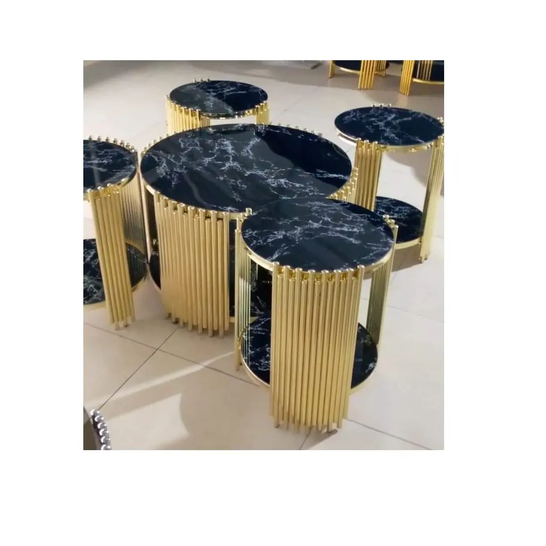โต๊ะกาแฟห้องนั่งเล่นเหล็กสีดำทองรอบที่ทันสมัยหรูหราศูนย์ชุดโต๊ะกาแฟทำในตุรกี