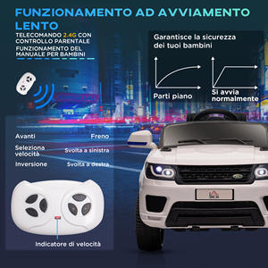 HOMCOM-Coche eléctrico de paseo para niños de 3 a 6 años con control remoto, luces LED y bocina, en PP y metal, 110x68x52 cm, Whit - Product Image 6