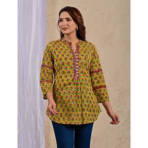 Blusa de Popelina Verde con Estampado Floral, Cuello con Lazo y Mangas Medias para Mujer, Talla XL, para Primavera y Otoño - Product Image 5