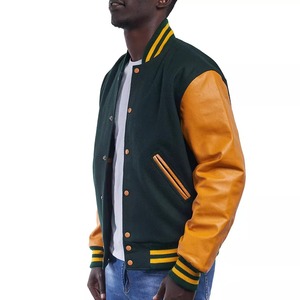 Chaqueta de béisbol de invierno personalizada con cuello levantado Diseño impermeable de cuero real Logotipo bordado Variedades disponibles - Product Image 1