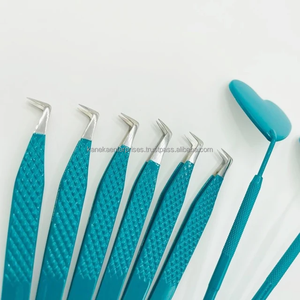 Pinces à épiler professionnelles antidérapantes en acier inoxydable à pointe lisse pour extensions de cils avec miroir à cils, logo personnalisé, tailles 12-14 cm - Product Image 1