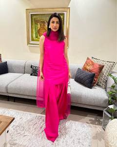 Colección de trajes Salwar de color rosa de diseñador indio, telas de seda para mujer, ropa de fiesta, completamente cosido. - Product Image 2