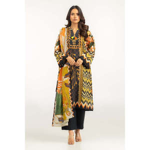 IUSTKSD-833 Conjunto de 3 Piezas de Kaftán Estampado para Jardín, Diseño Moderno con Contraste de Color, 100% Algodón, Cuello en V, para Verano - Product Image 5