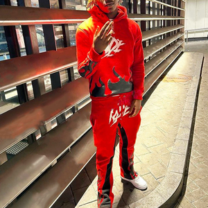 Conjunto de Sudadera con Capucha y Pantalones Deportivos de Felpa de Alta Calidad Expu International para Hombre, Estilo Urbano de Invierno, Pantalones Deportivos Acampanados de Poliéster/Algodón - Product Image 2