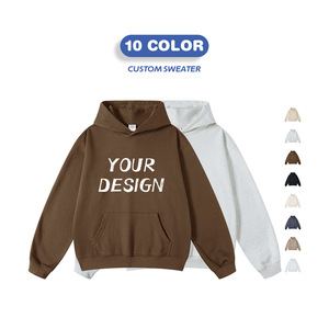 High Quality Brown Luxury Blank Hoodie Puff Print Streetwear Custom No <b>String</b> Drop Shoulder Pullover Plain Men Hoodies - Product Image 2