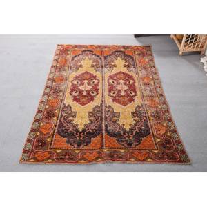 พรมตุรกีแนววินเทจสีแดงเหลืองปะต่อดีไซน์พื้นที่ขนาดใหญ่4.2x6.2ฟุตวัสดุขนสัตว์หนุนหลังทำจากยางสำหรับห้องนอนห้องโถง - Product Image 5