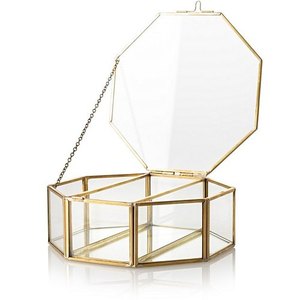 Hexagon Brass Glass Jewelry <b>Box</b> Gold Geometric <b>Keepsake</b> <b>Box</b> Wedding Ring Bearer <b>Box</b> Clear Glass Decorative Trinket <b>Box</b> Organizer - Product Image 5