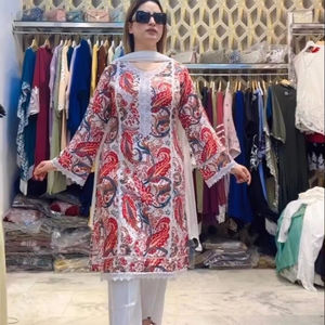 DESIGNER PARTY WEAR TOP DE ALGODÓN CON ESTAMPADO DIGITAL CON DUPATTA - Product Image 1