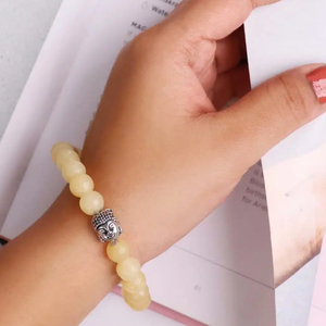 คุณภาพสูงสีเหลืองแคลไซต์ลูกปัดสร้อยข้อมือพระพุทธรูปของขวัญโรแมนติกแฟชั่นเครื่องประดับเสน่ห์สำหรับผู้ชายผู้หญิงพลังงานการทำสมาธิ - Product Image 2