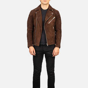 Blouson de motard en toile pour homme, style vintage, coupe ajustée, col montant, respirant, logo frontal chauffant - Product Image 6