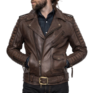 Vestes en cuir pour hommes Streetwear personnalisées Broderie épaisse Fermeture éclair Veste en cuir de moto pour hommes - Product Image 4