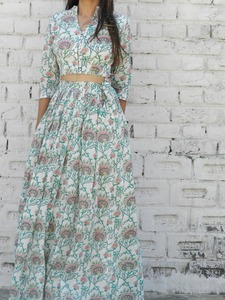 Offwhite Green Lehenga Set Indian Fashion Styling Quality <b>Kurti</b> and Pants From Indian Manufacturer - Product Image 4