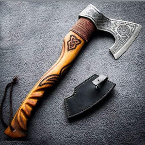 Hacha Tomahawk Artesanal de Acero Industrial con Alto Contenido de Carbono, Multiusos, para Camping, Supervivencia al Aire Libre, Mango de Madera Natural y Cuero - Product Image 5