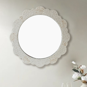 Espejo de trapeador de mano blanco, decoración colgante de pared, hermosa forma de flor redonda para decoración del hogar de Vietnam - Product Image 2