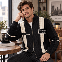 Cardigan zippé pour homme en maille torsadée, col montant, color block, tricot d'hiver, veste décontractée à fermeture éclair, personnalisable OEM ODM