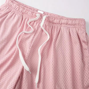 กางเกงขาสั้นผ้าตาข่ายสำหรับผู้ชายมีสายรัดเอวยางยืดลำลองสีชมพูอ่อน - Product Image 4