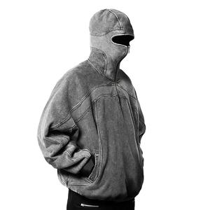 Venta al por mayor de la gota del hombro del Vintage suéter con capucha en blanco de lavado ácido de los hombres de impresión personalizada de cara completa con cremallera sudaderas con capucha 2026 - Product Image 2