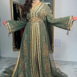 Hermoso vestido de caftán de diseño con Sendero con impresionantes cuentas de cristal embellecidas, piedra, trabajo DABKA para bodas = 2024 - Product Image 1