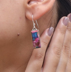 Timbre 925 Cadeau de mariage naturel Meilleure qualité Boucles d'oreilles fines en argent sterling fait à la main Pierre précieuse Spinner Turquoise pour vous! - Product Image 2