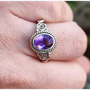 Purple Amethyst <b>Statement</b> <b>Ring</b> February Birthstone Handmade Sterling <b>Silver</b> Boho Gemstone <b>Ring</b> with Oval Cut Diamond - Product Image 4