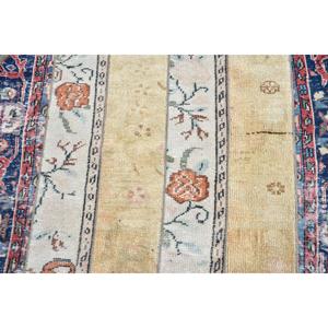 Alfombra Turca Redonda de 4.3x4.3 pies, Alfombra de Lana con Rayas Azules y Rojas - Product Image 5