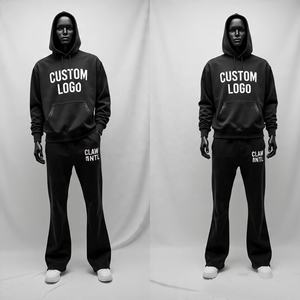 Pantalon de survêtement évasé personnalisé de haute qualité 450gsm en polaire baggy 100% coton et ensemble de survêtement à capuche zippé pour hommes - Product Image 5