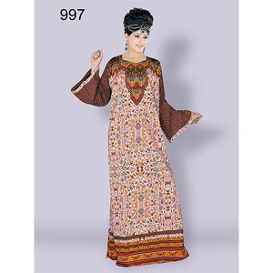 Vestido de noche moderno de algodón estampado Maxi Kaftan tamaño personalizado transpirable de talla grande vestido de estilo de Oriente Medio para mujeres AISHWARY - Product Image 1