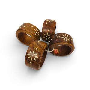 Anillos de Servilleta de Madera con Incrustaciones Florales y Acabado Artesanal de Primera Calidad para una Decoración de Mesa Elegante y Única - Product Image 1