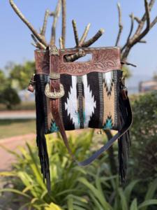 Bolso de mano con flecos y estampado occidental, bolso de cuero Jacquard, bandolera de sillín azteca bohemio, bolsos elegantes para mujer - Product Image 4