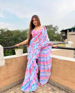 Party Wear Georgette Impreso Saree Con Secuencia De Trabajo - Product Image 1