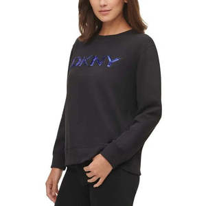 Felpa Corta da Donna DKNY XS con Logo in Paillettes, Nera/Blu, Felpa con Cappuccio Lavorata a Maglia - Product Image 2